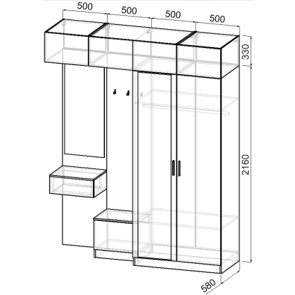 Набор мебели для прихожей "Марсель-257" МР 01-257 В2490 Ш2000 Г580 (ЛДСП Графит серый)